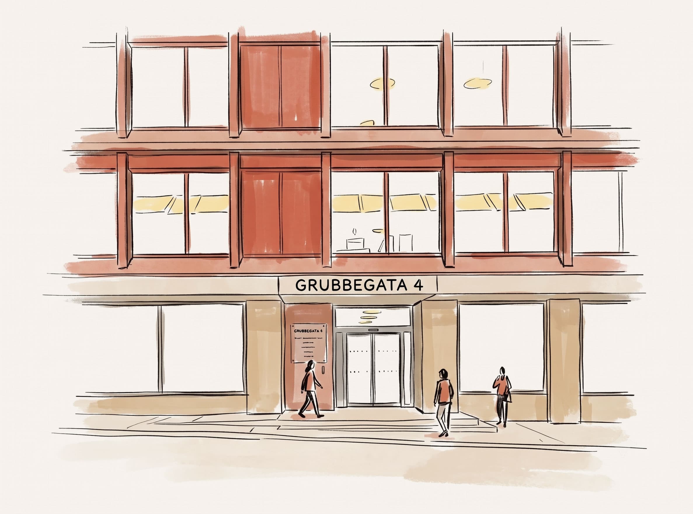 Illustrasjon av hovedinngangen til Grubbegata 4